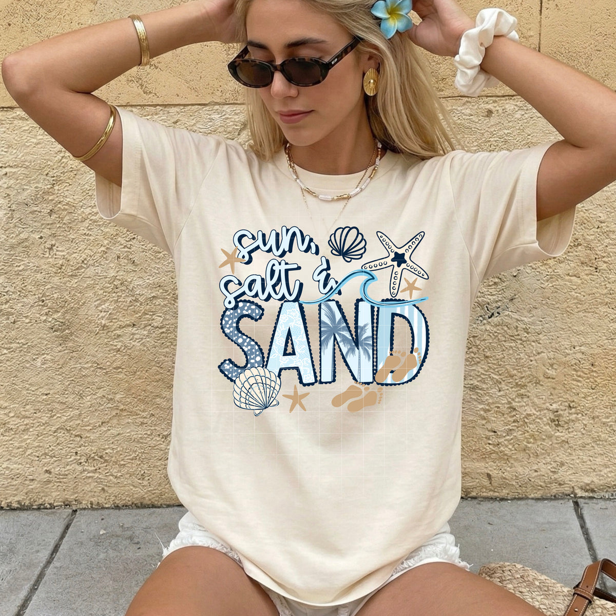 Sun sea sand blue and tan (CSC) DTF Transfer