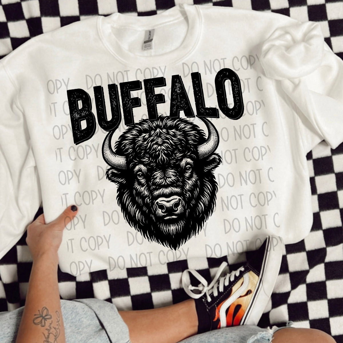 Buffalo black/white outline DTF transfer