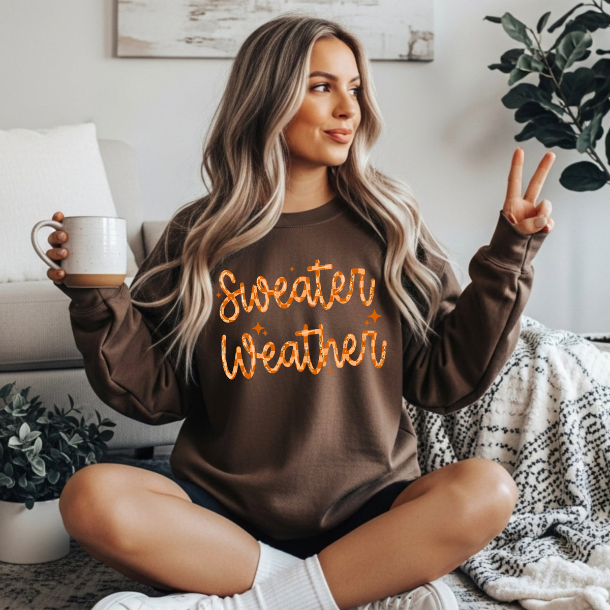Sweater weather orange checker cursive (CSC) DTF Transfer