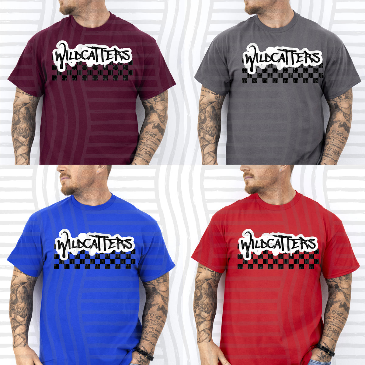 wildcatters black messy font with checkers (Caplinger) DTF Transfer