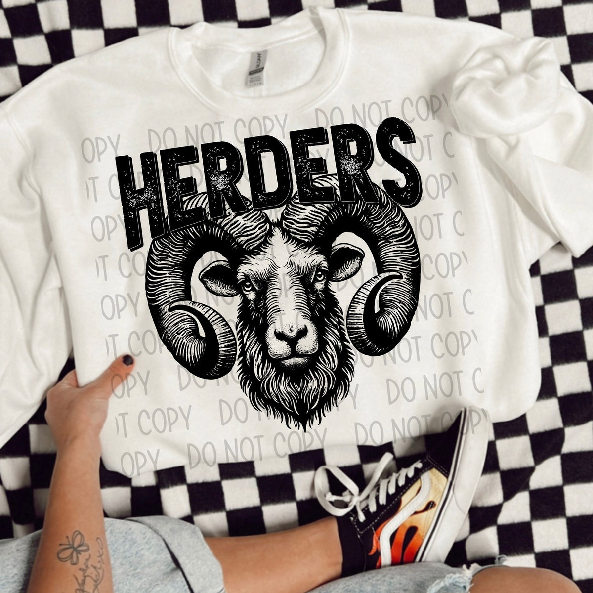 Herders black/white outline DTF transfer