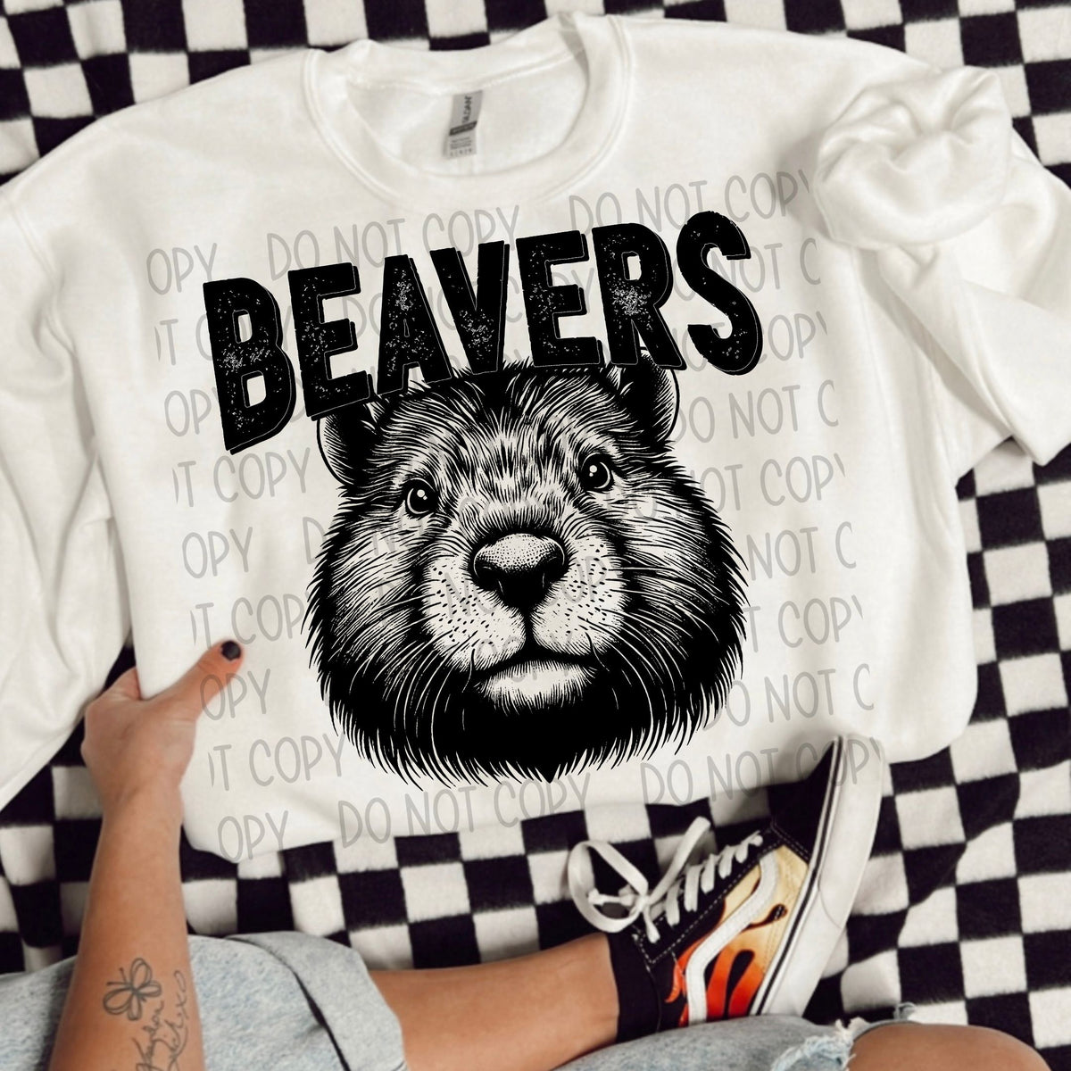 Beavers black/white outline DTF transfer