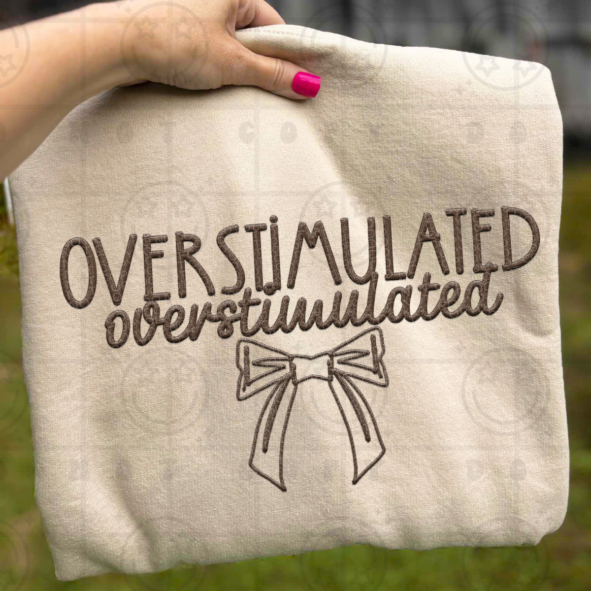 Overstimulated bow faux embroidery (HW) DTF Transfer