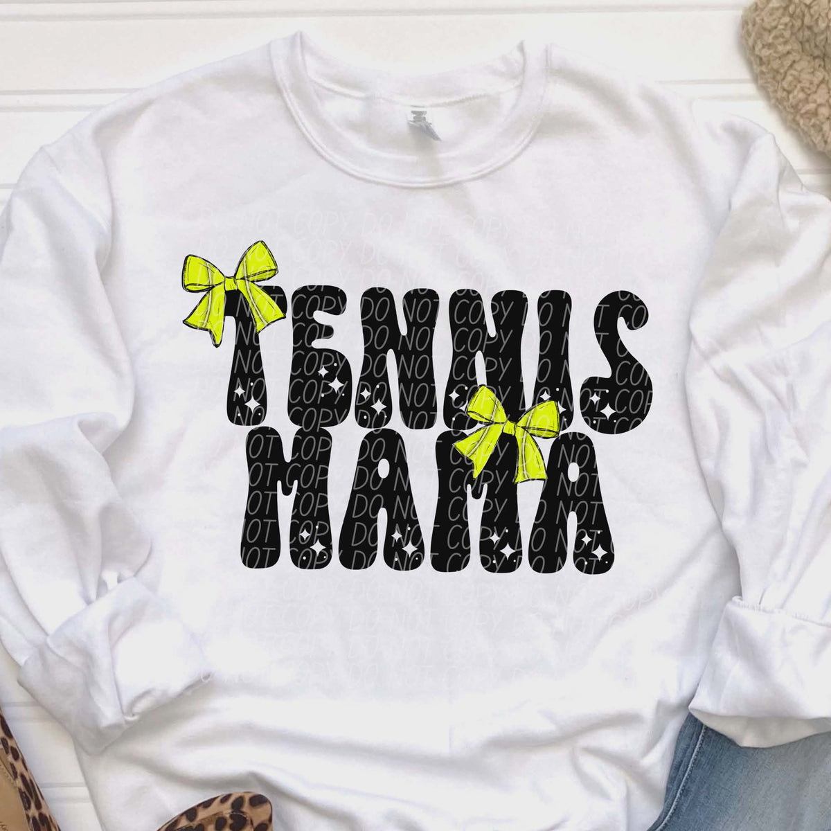 Tennis Mama bows black words (city) DTF transfer
