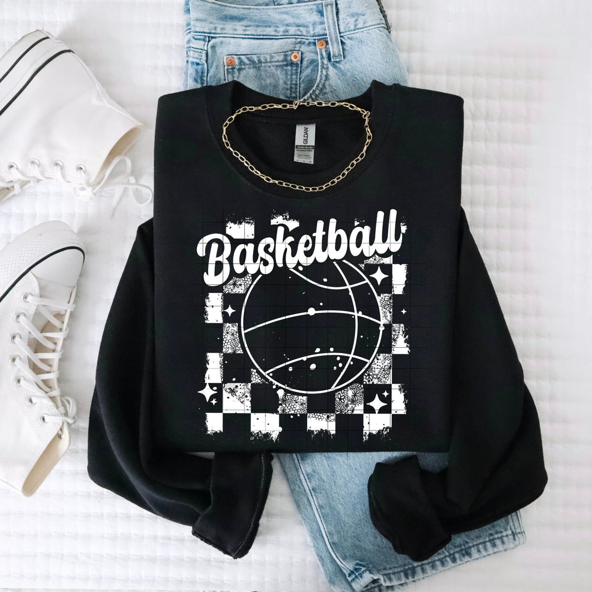 Basketball distressed WHITE (CSC) DTF transfer