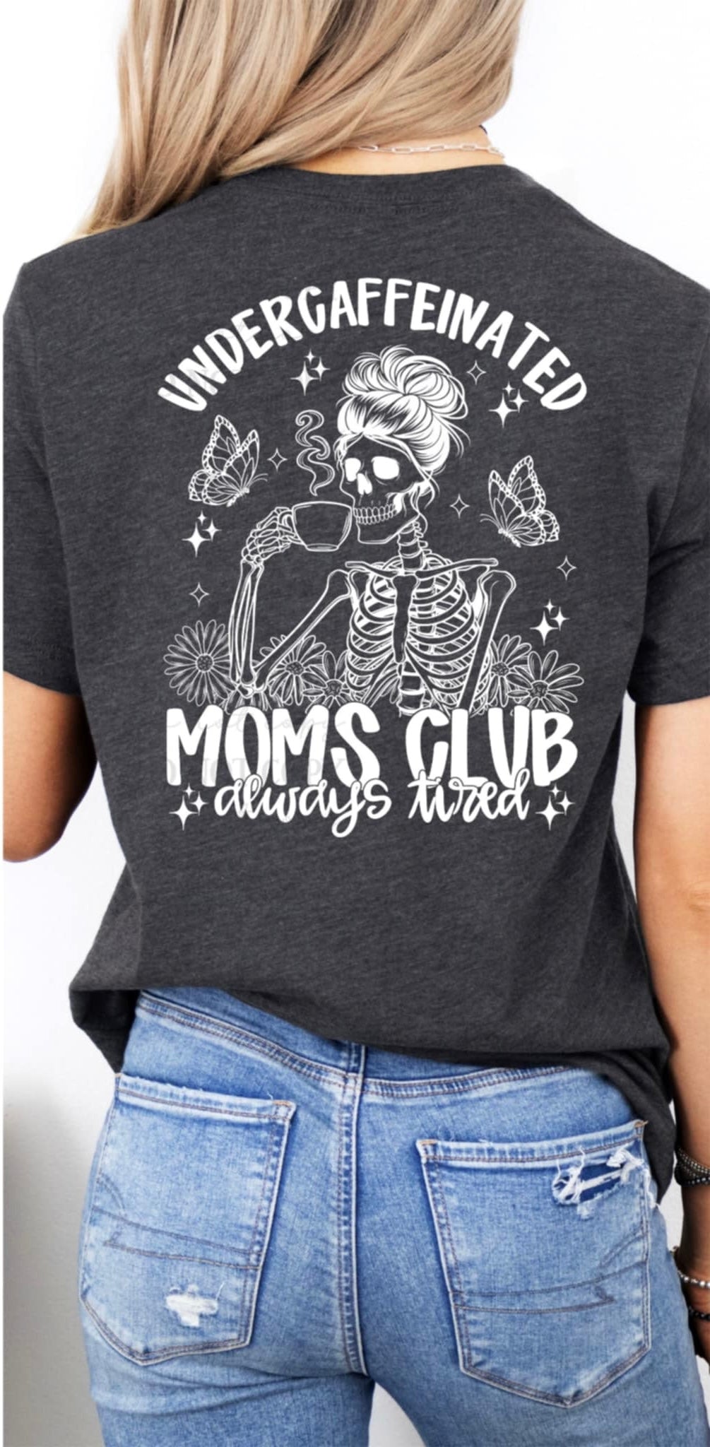 Under caffeinated moms club white (ABD) 93184 DTF transfer