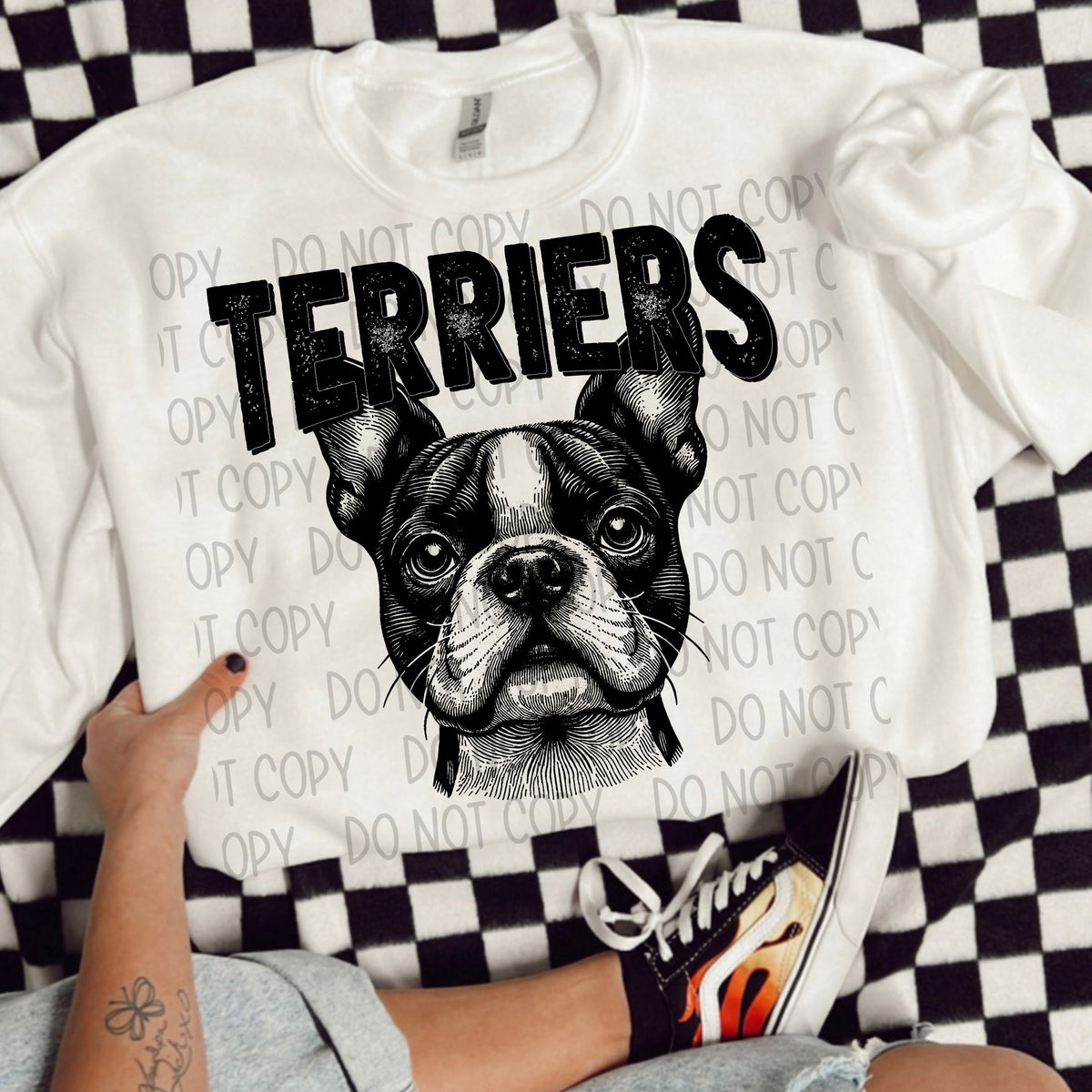 Terriers black/white outline DTF transfer