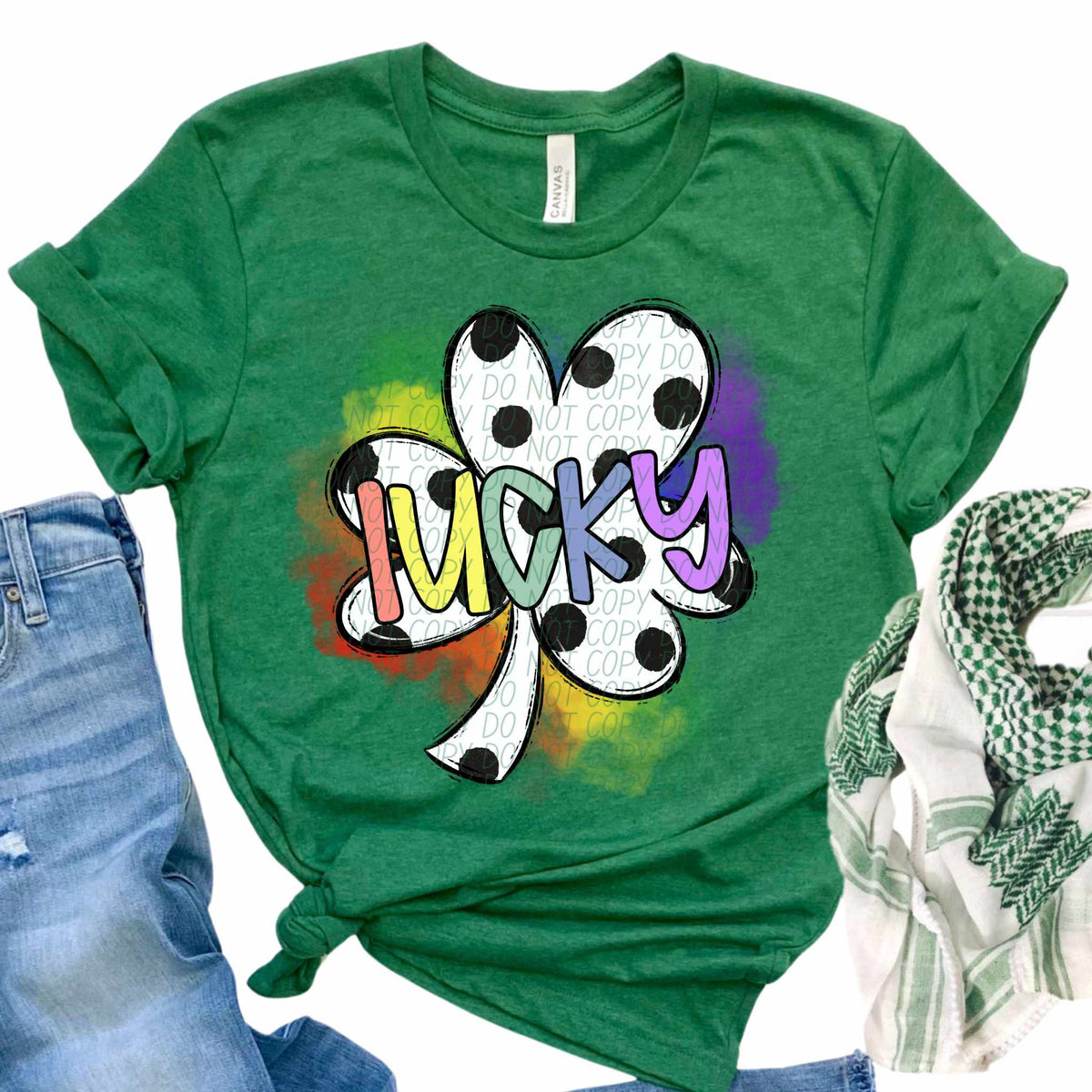 Lucky clover color font with rainbow outline  (CITY) 85115 DTF transfer