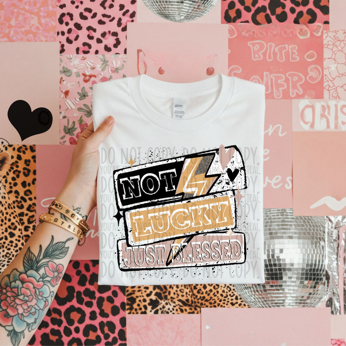 Not lucky just blessed (black yellow and pink) (SWD) DTF Transfer
