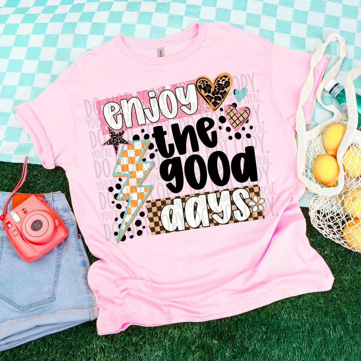 Enjoy the good days (hearts stars checker) (SWD) DTF Transfer