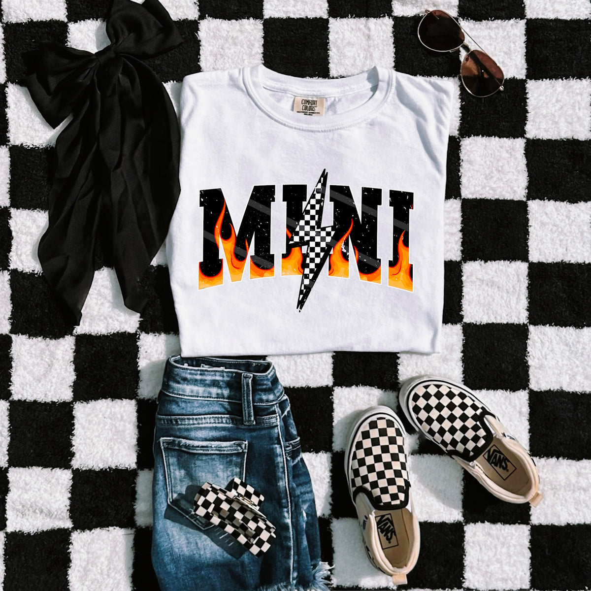 Mini Flames and Checker Bolt scarlow 110327 DTF transfer