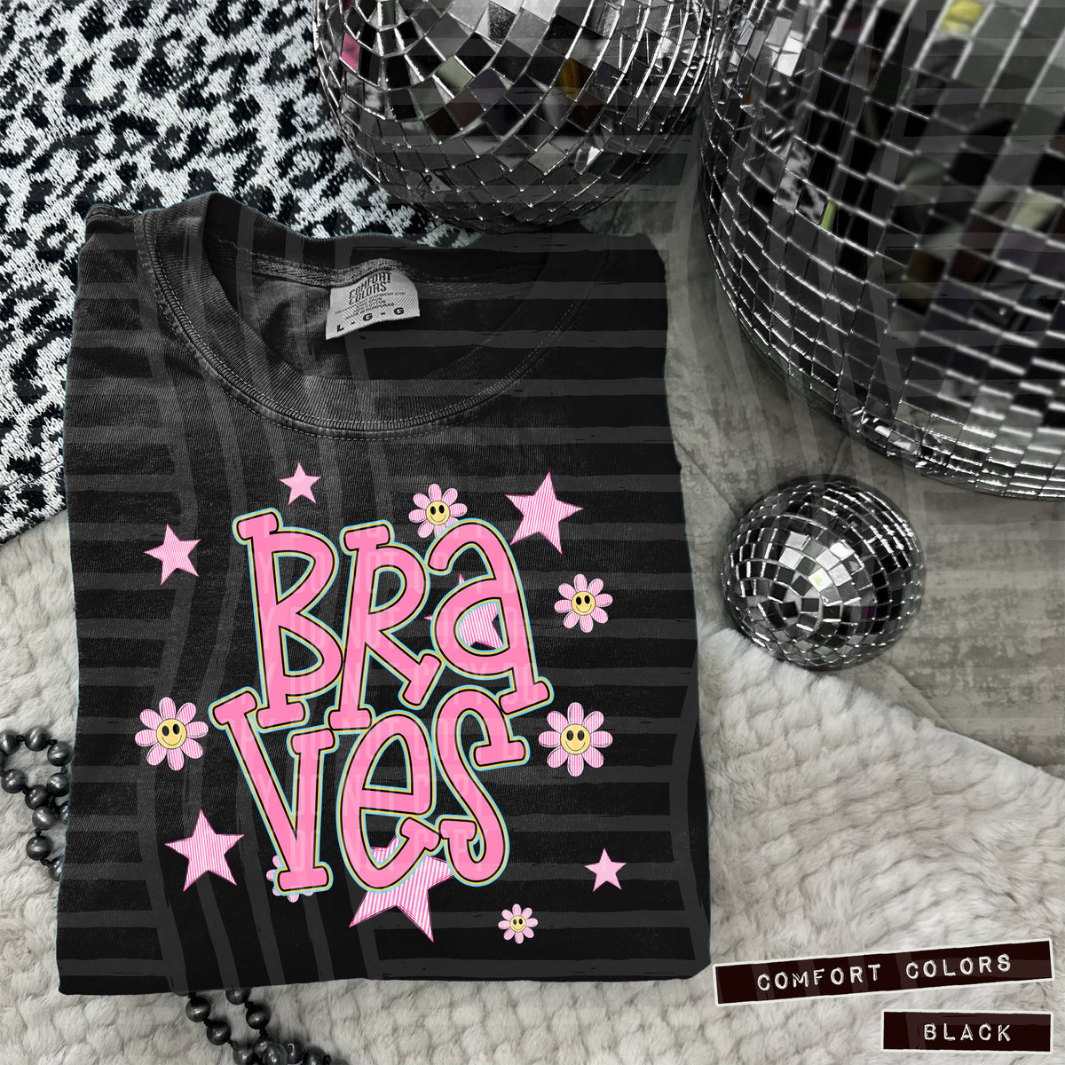 Braves Pink Flowers And Stars 104906 DTF transfer