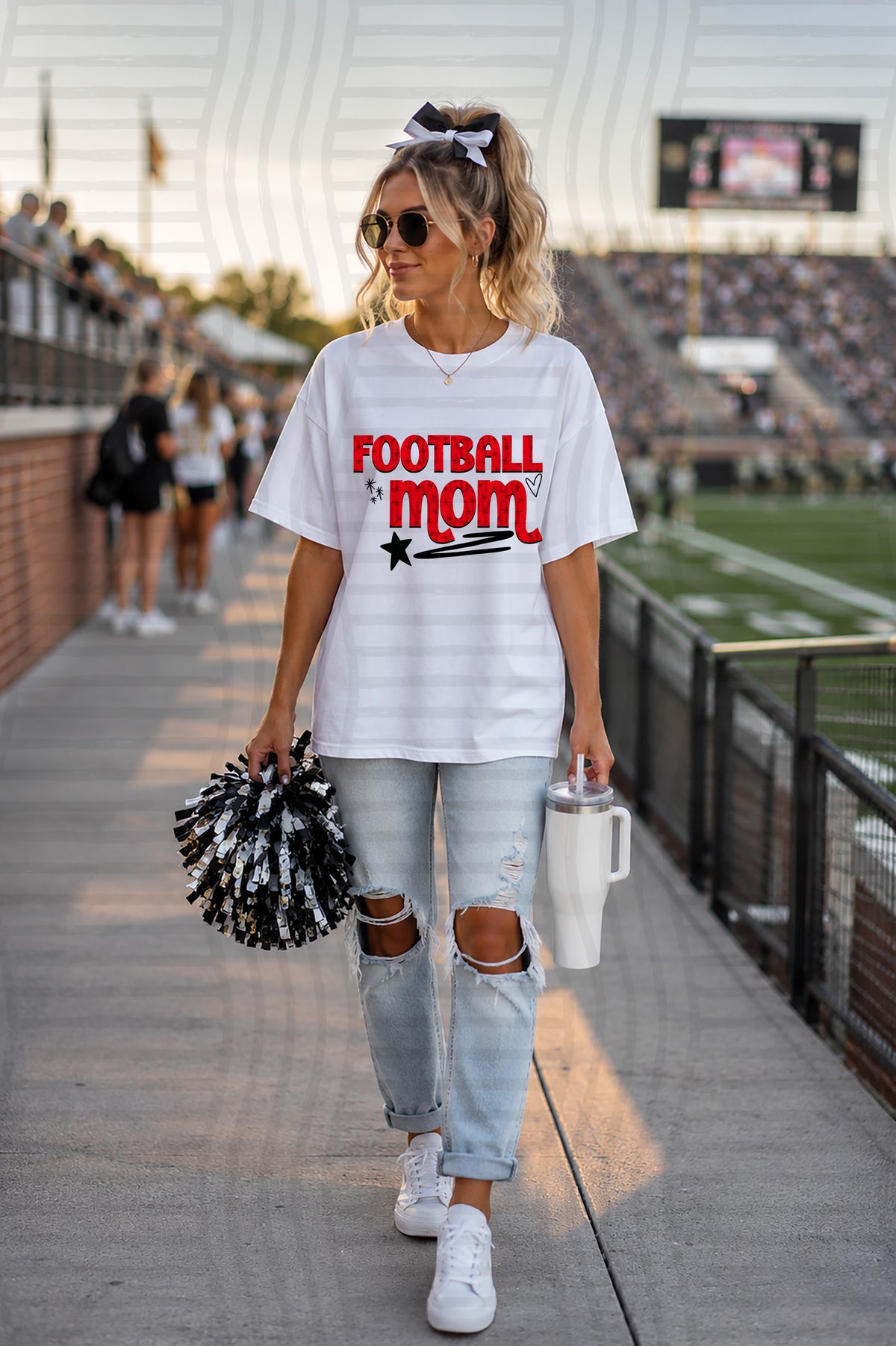 Football mom red with stars and hearts (caplinger) DTF Transfer