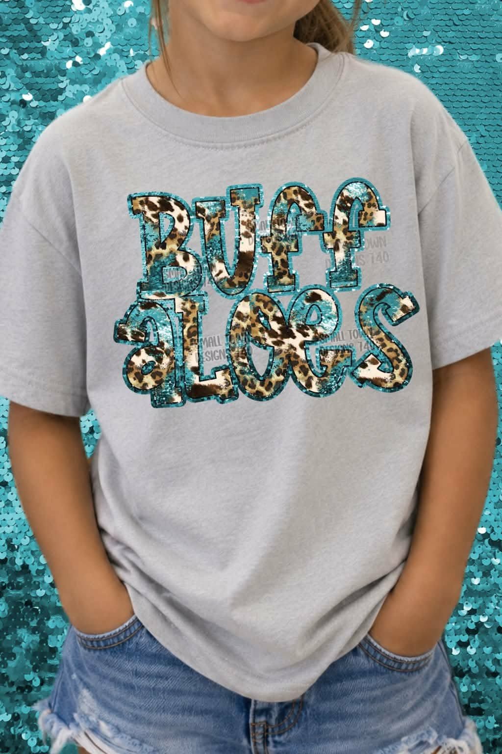Buffaloes animal print blue sequin outline (STD) DTF transfer