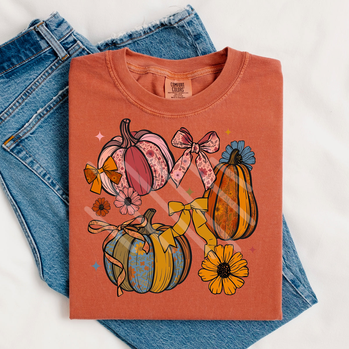 Three Pumpkins and bows collage (scarlow) 114369 DTF transfer