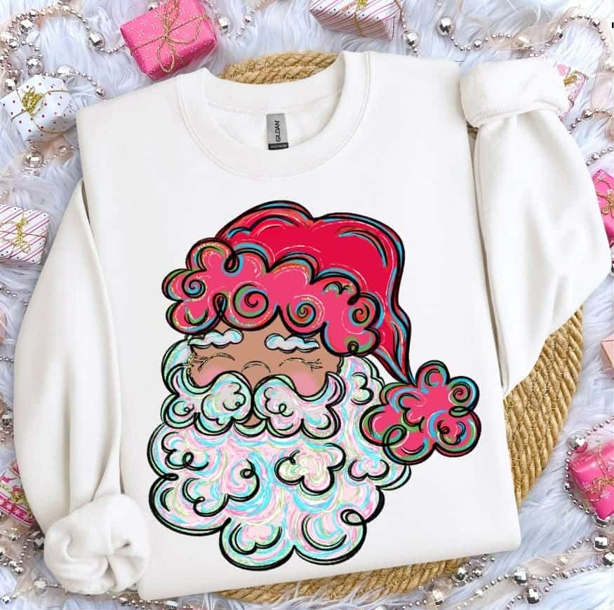 Swirly Santa with pink hat (s&g) DTF Transfer