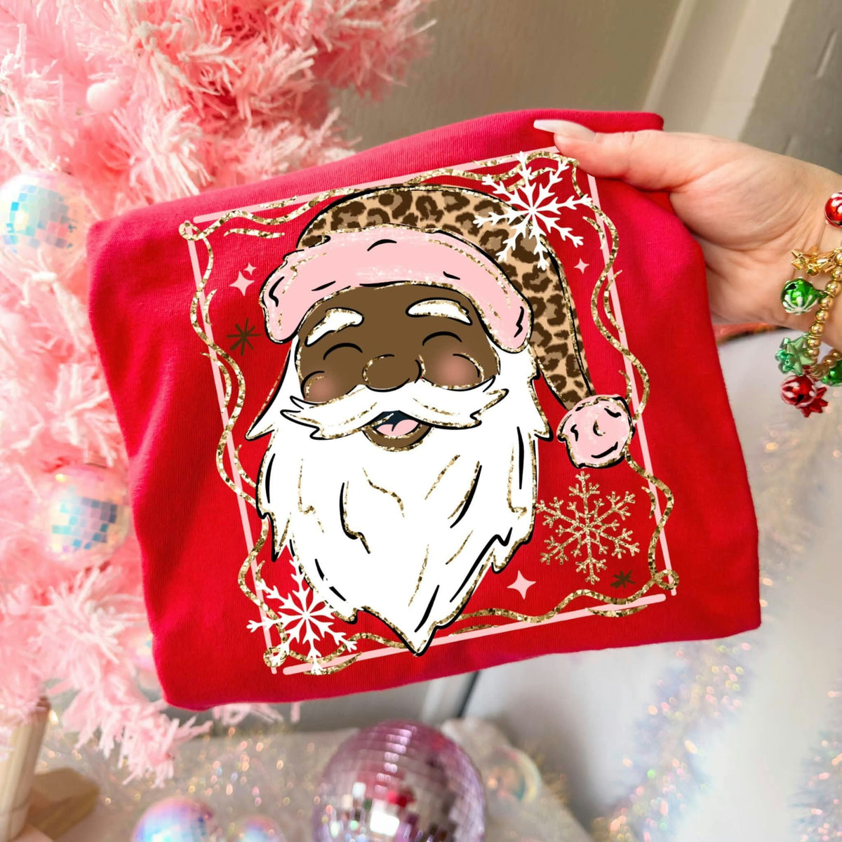 Dark Santa frame pink and leopard hat Sunday Special DTF transfer