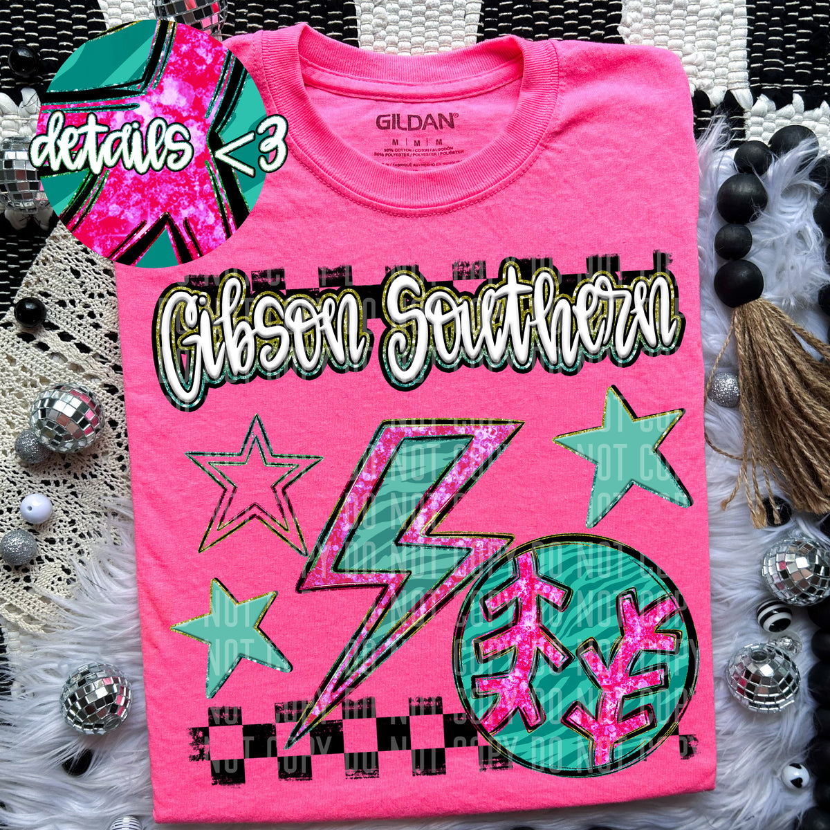 Gibson Southern Teal and Pink Checkered (Caplinger) DTF transfer