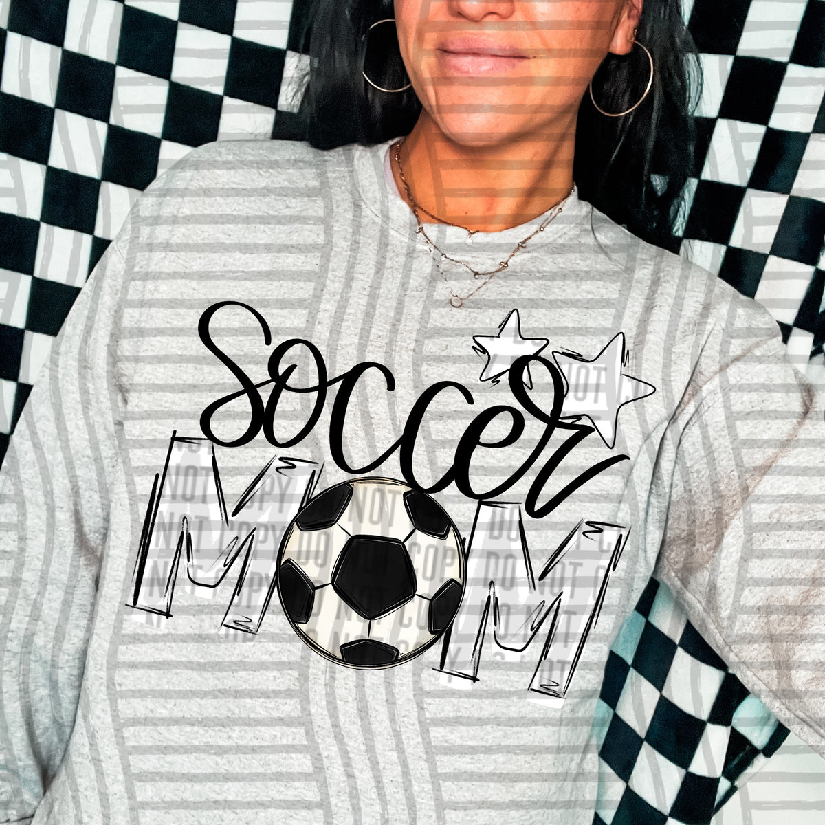 soccer mom grey white stars (caplinger) DTF transfer