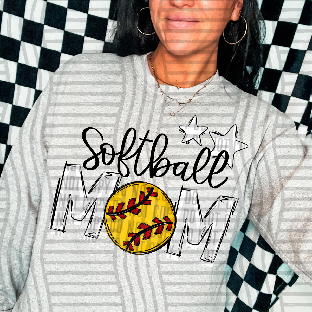 softball mom gray white stars (Caplinger) DTF transfer