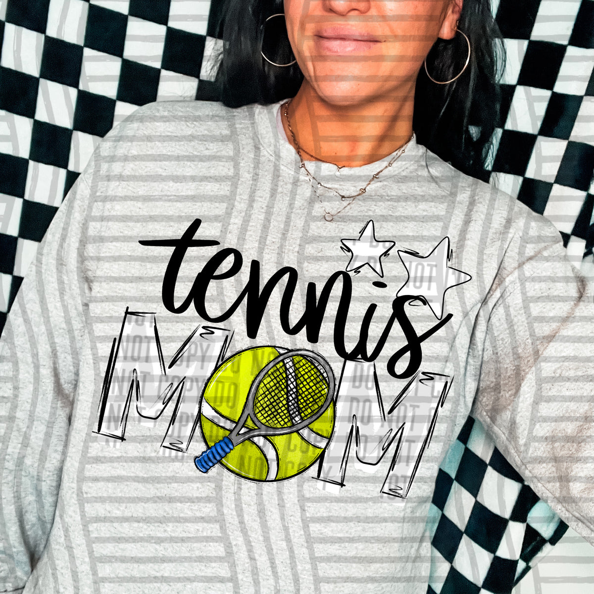 tennis mom grey white stars (caplinger) DTF transfer