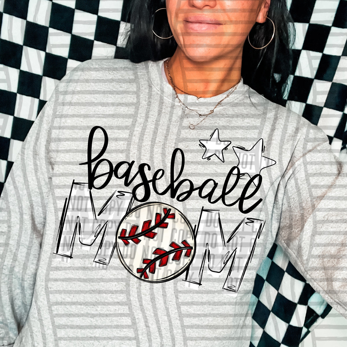 baseball mom white stars (Caplinger) DTF transfer