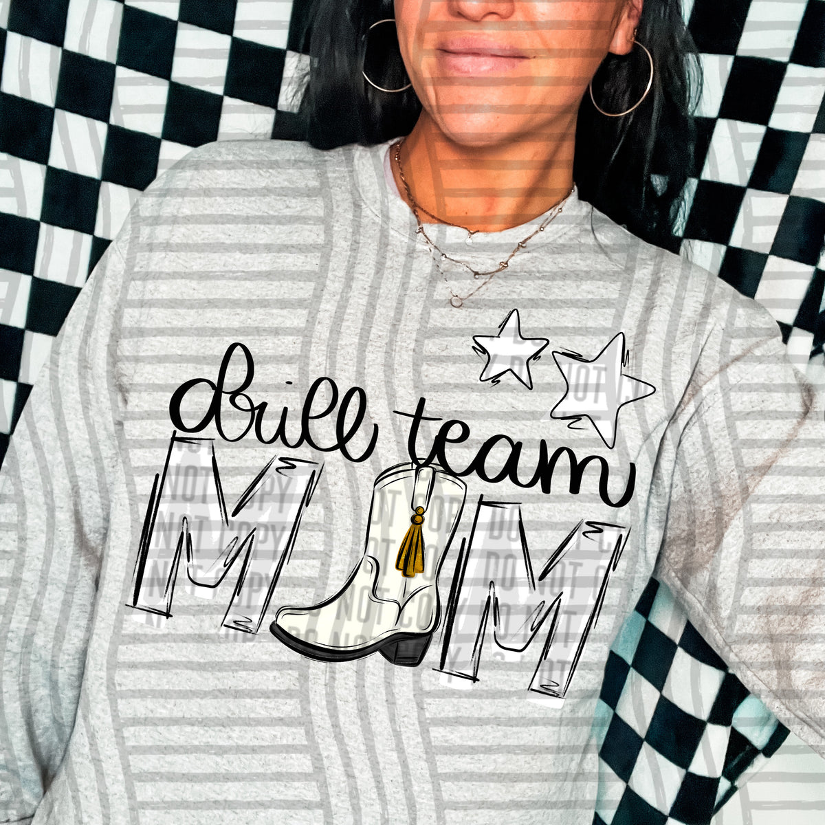 drill team mom gray white stars (Caplinger) DTF transfer