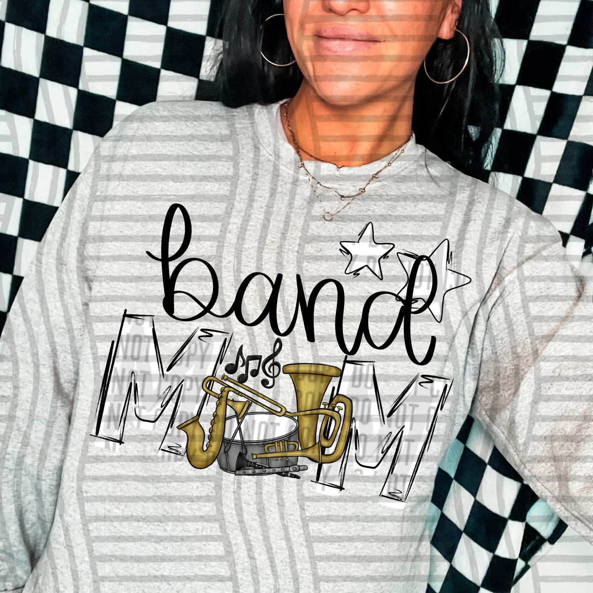 band mom gray white stars (Caplinger) DTF transfer