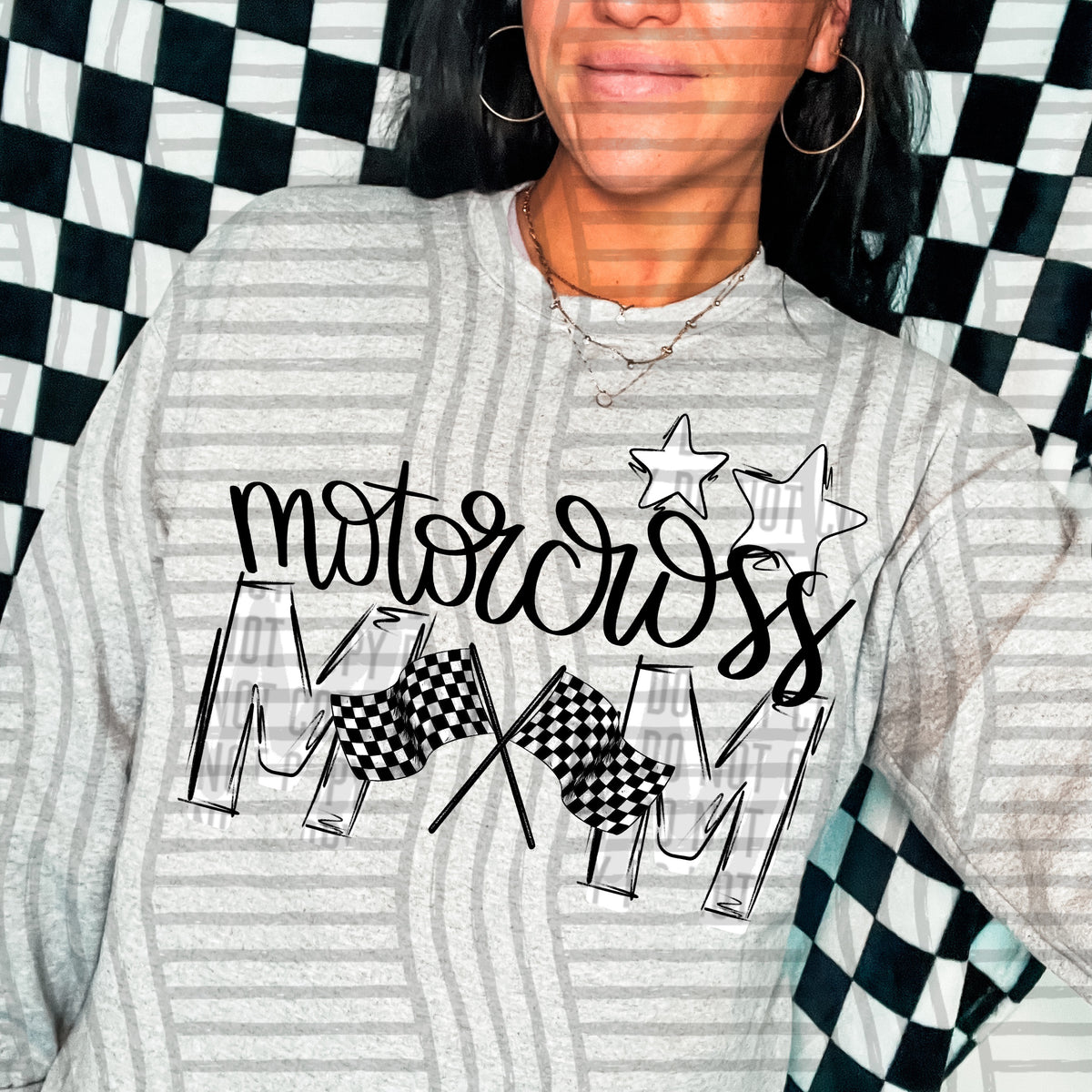 motorcross mom grey, white stars (Caplinger) DTF transfer