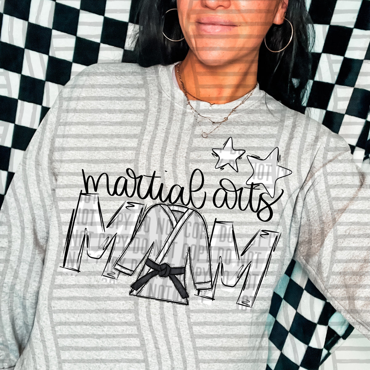 martial arts mom gray white stars (Caplinger) DTF transfer