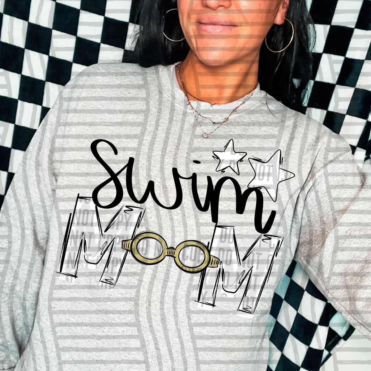swim mom grey white stars (caplinger) DTF transfer