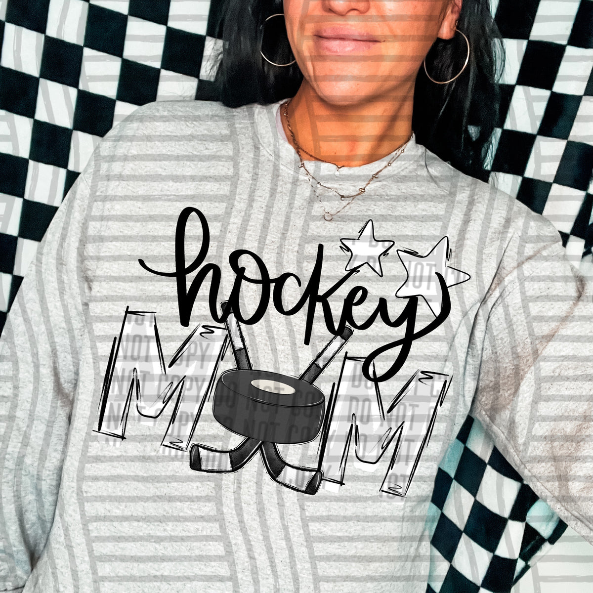 hockey mom gray white stars (Caplinger) DTF transfer