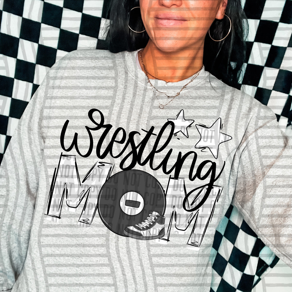 wrestling mom gray white stars (Caplinger) DTF transfer