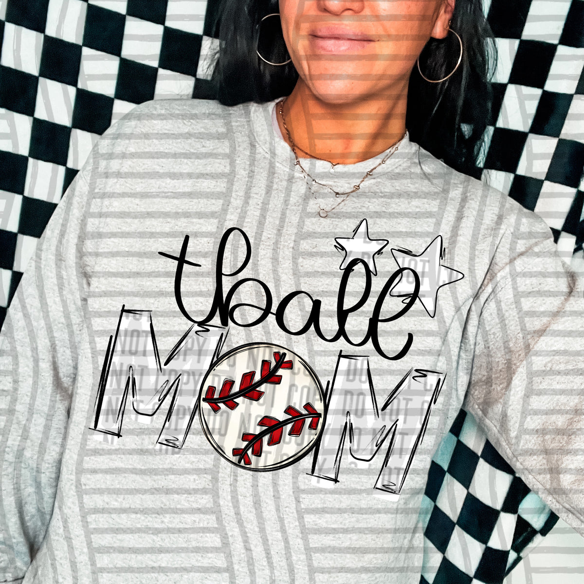tball mom grey white stars (caplinger) DTF transfer