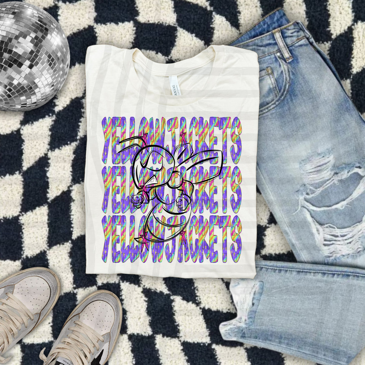 Yellowjackets Colorful Word Stacked With Stars 108563 DTF Transfer