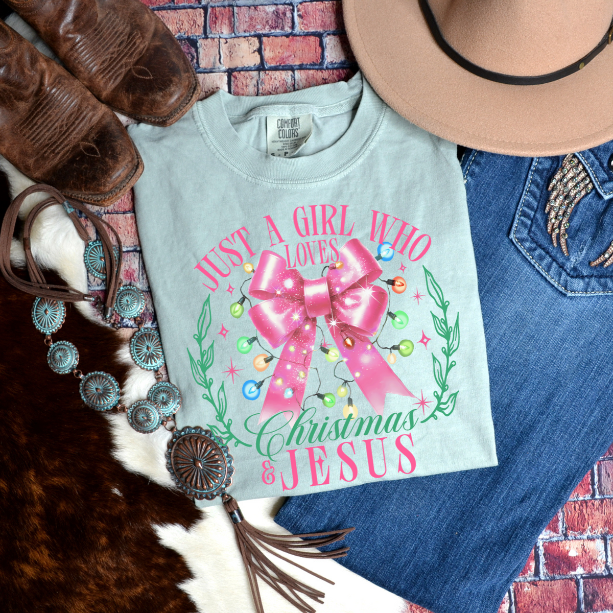 Just A Girl Who Loves Christmas & Jesus (LIGHT PINK) 68288 DTF Transfer