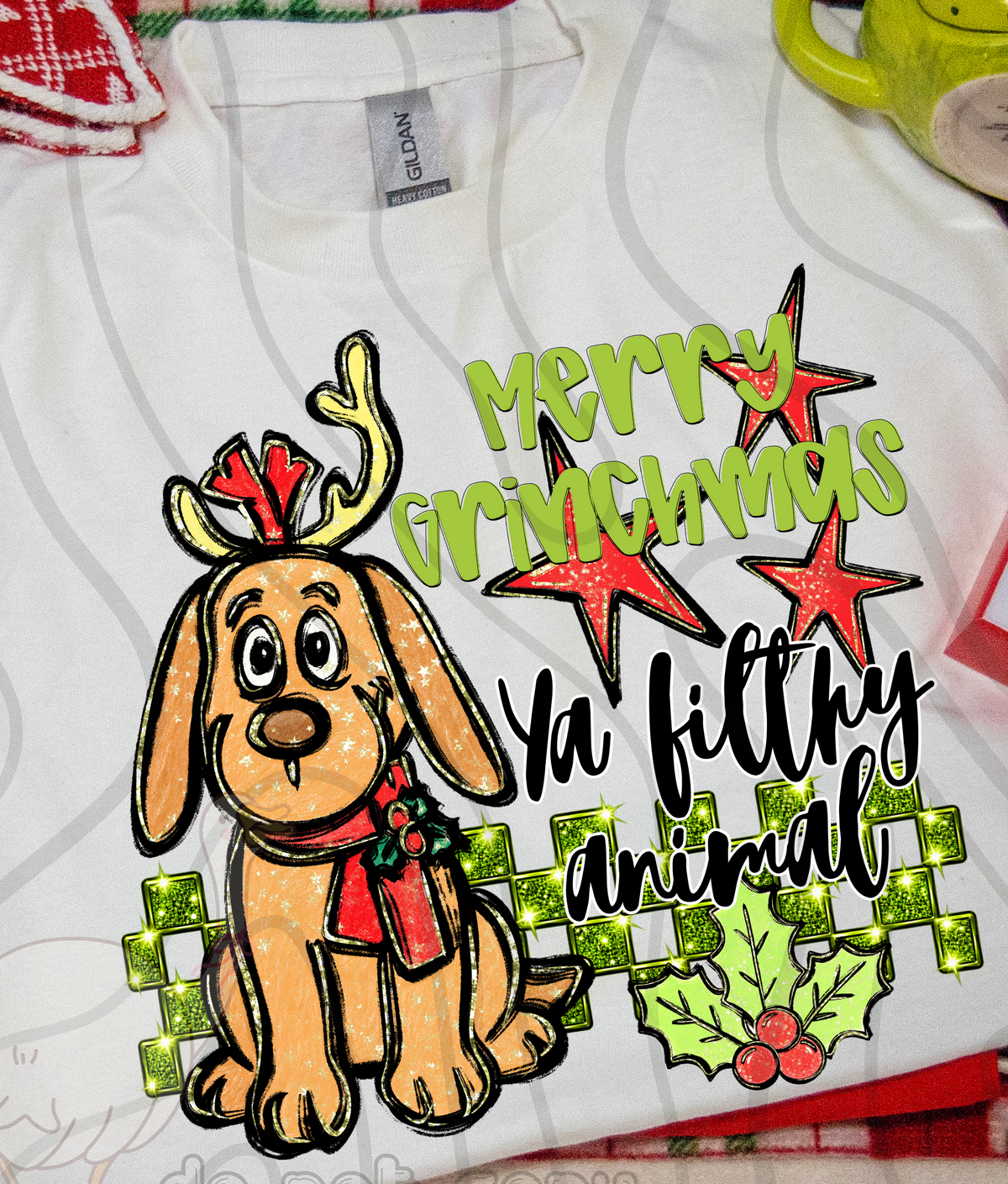 Merry G mas ya filthy animal dog with reindeer antlers DTF Transfer