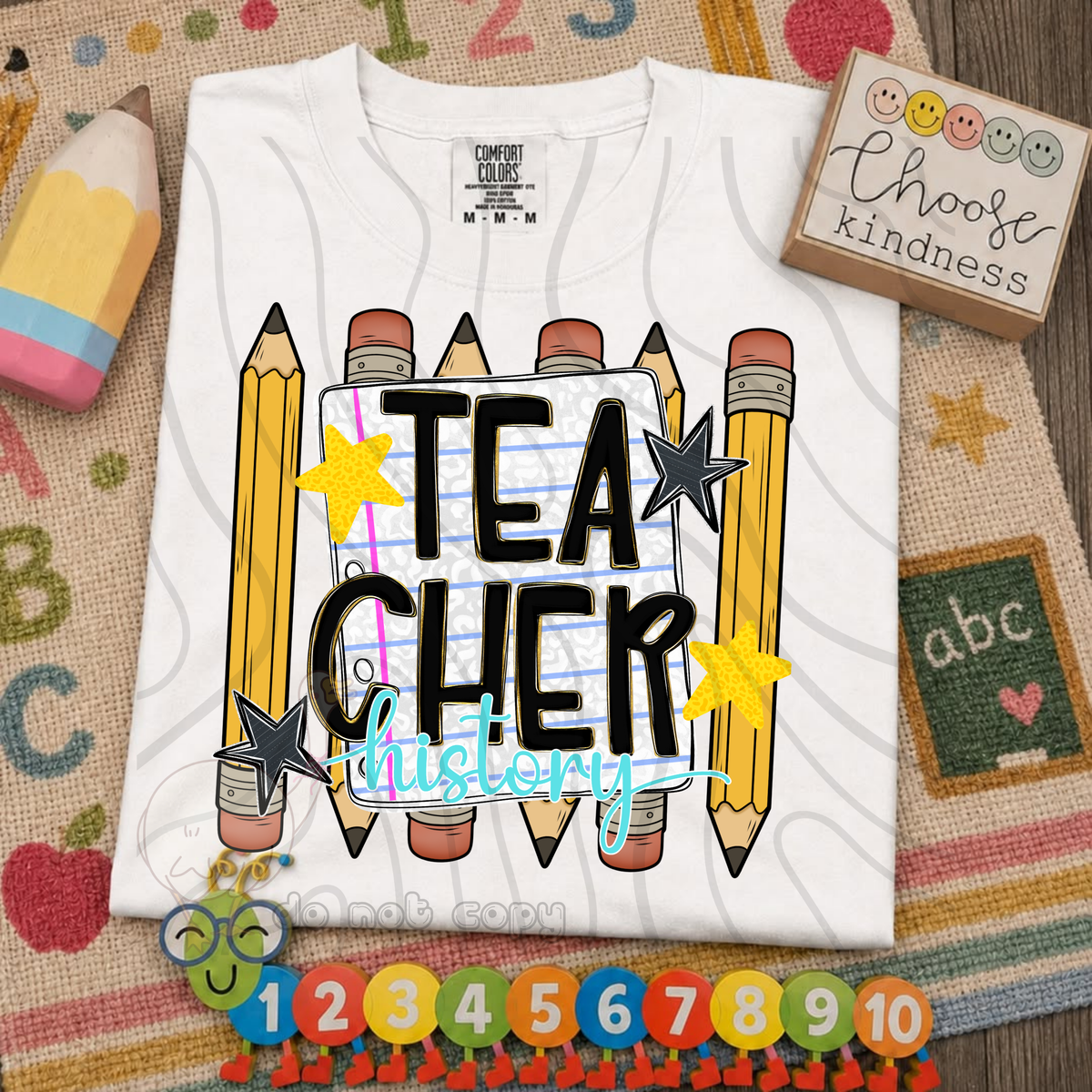 History teacher pencil and stars (DKD) DTF transfer