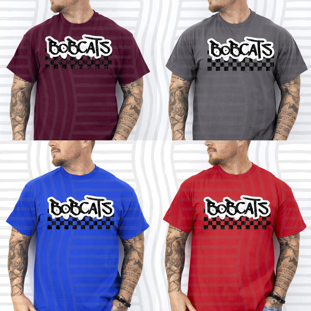 bobcats black messy font with checkers (Caplinger) DTF Transfer