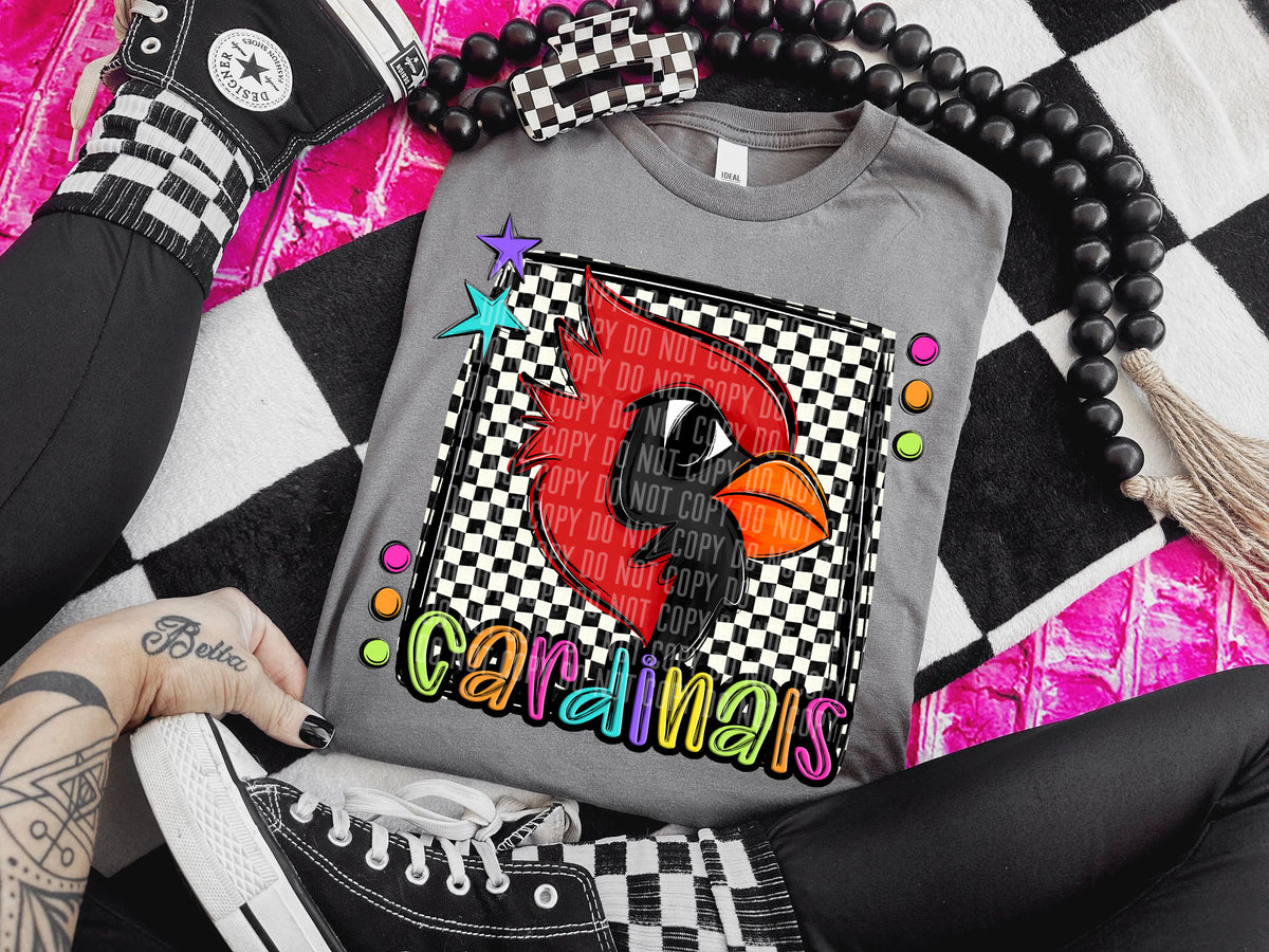 Checkered Preppy Bright Cardinals Red 3 (Caplinger) DTF transfer