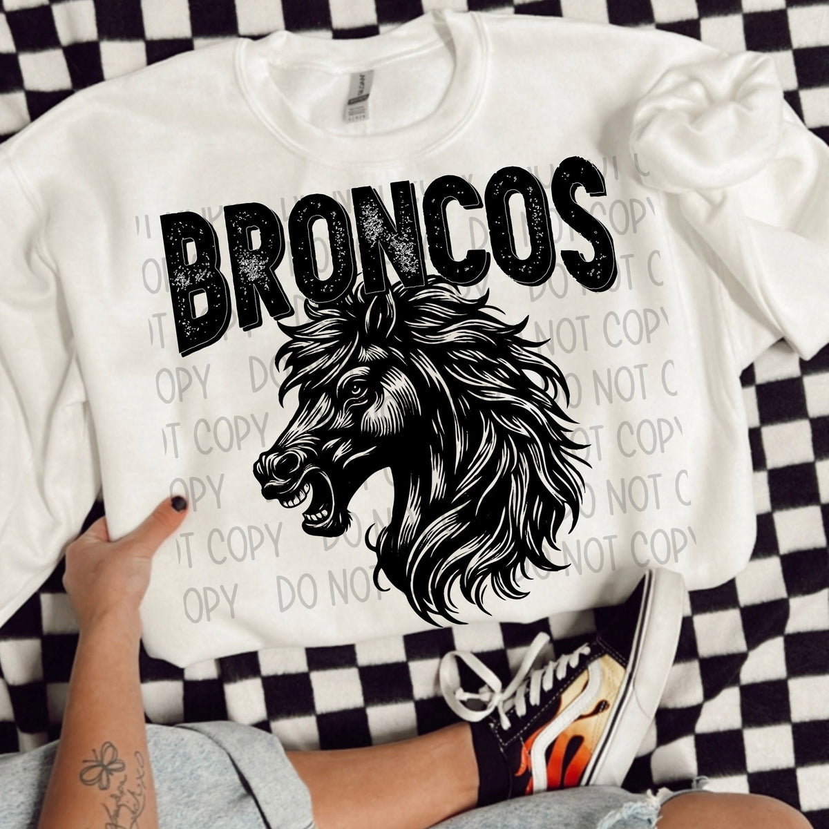 Broncos black/white outline DTF transfer