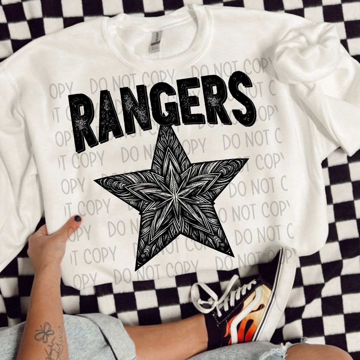 Rangers black/white outline DTF transfer