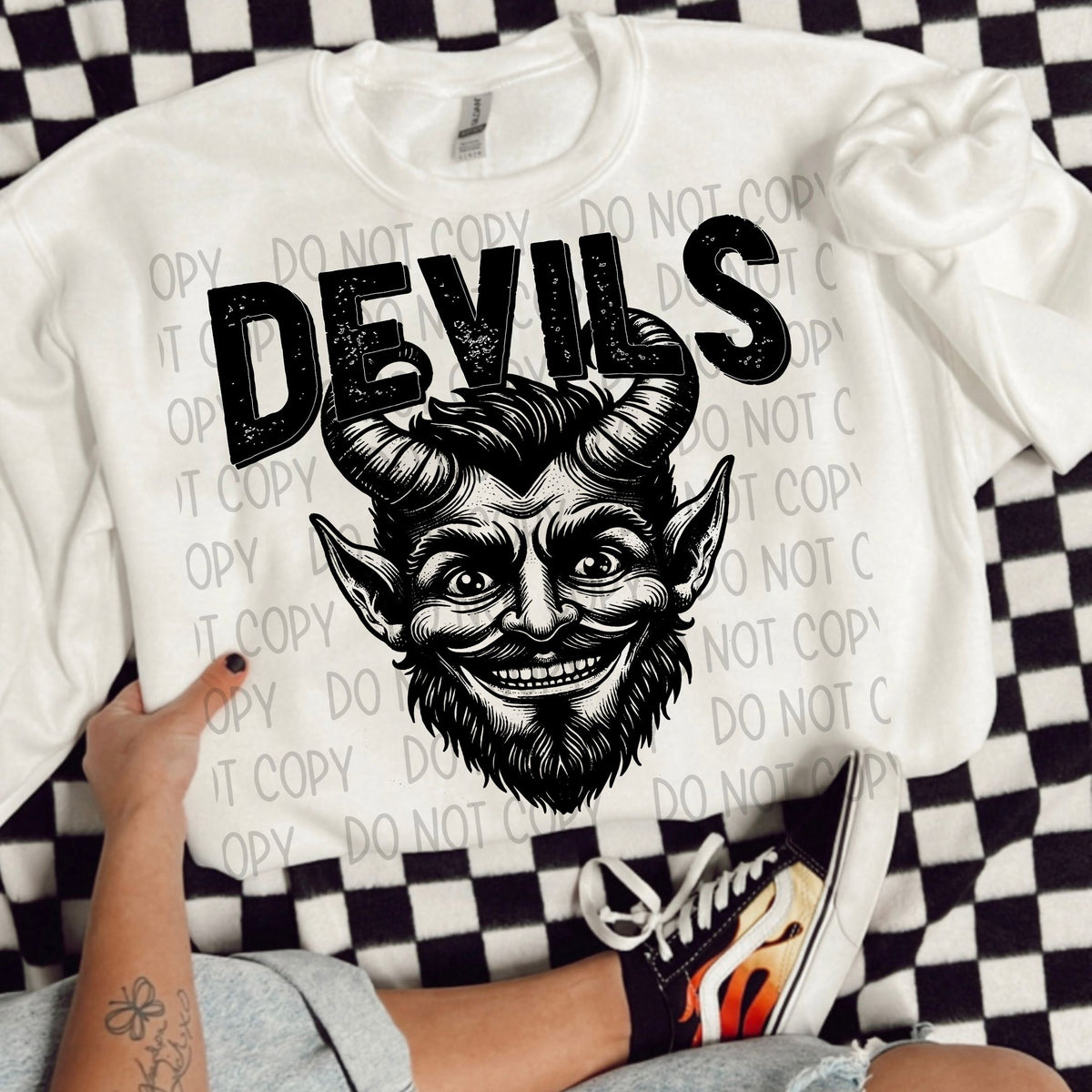 Devils black/white outline DTF transfer