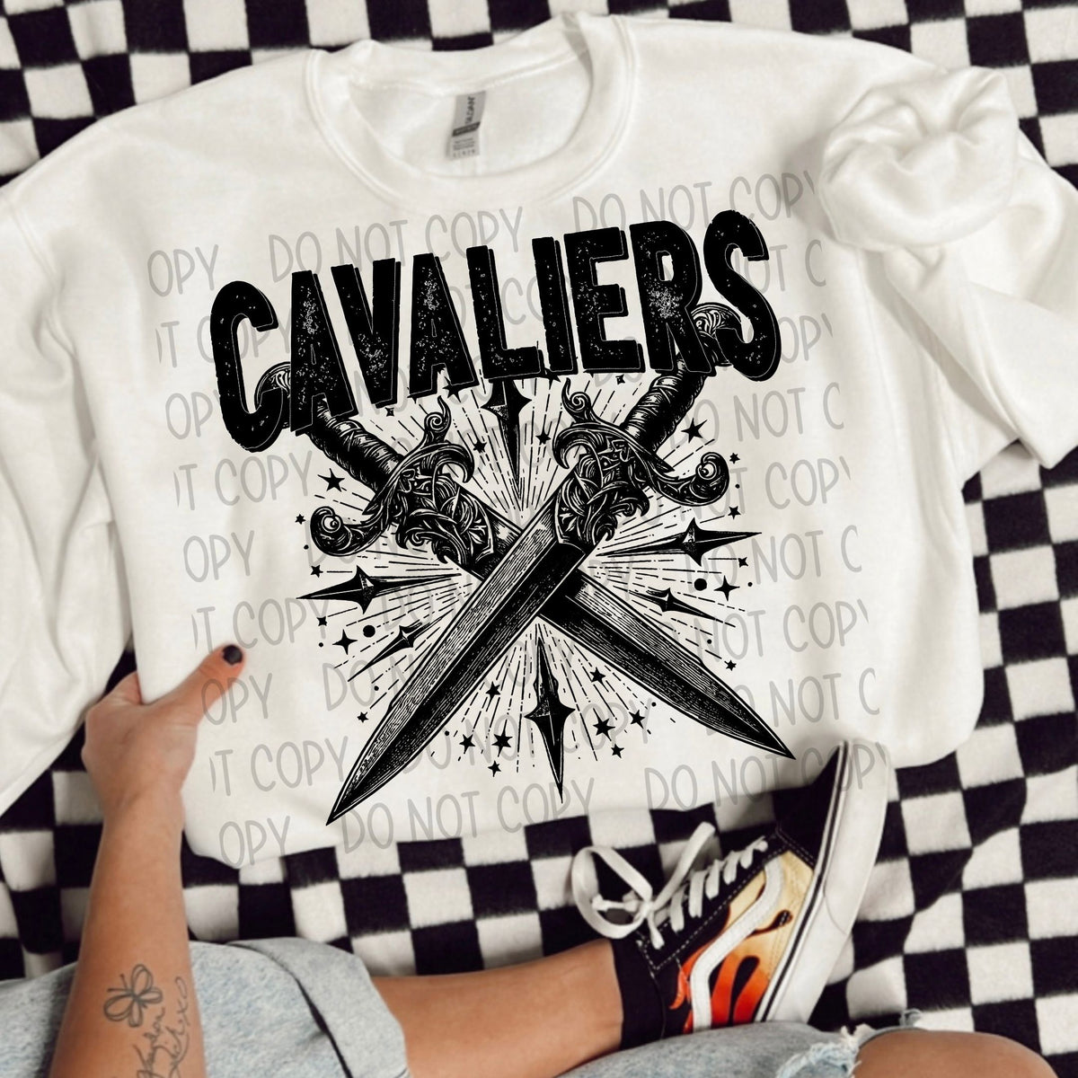 Cavaliers black/white outline DTF transfer