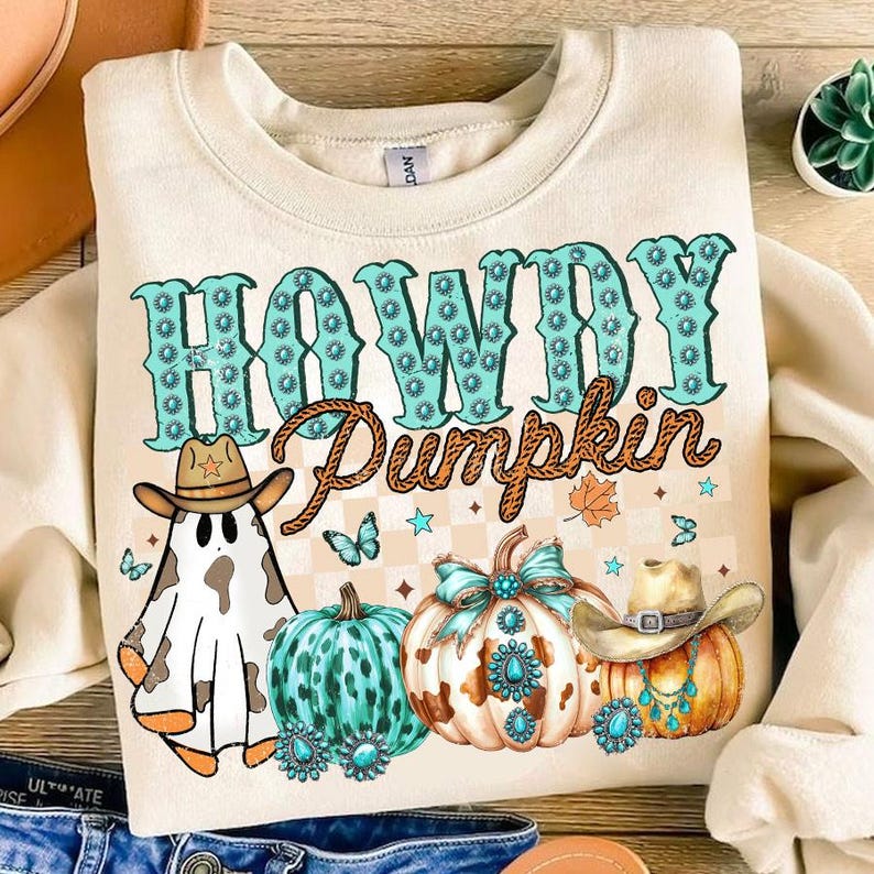 Howdy pumpkin turquoise 109843 DTF transfer