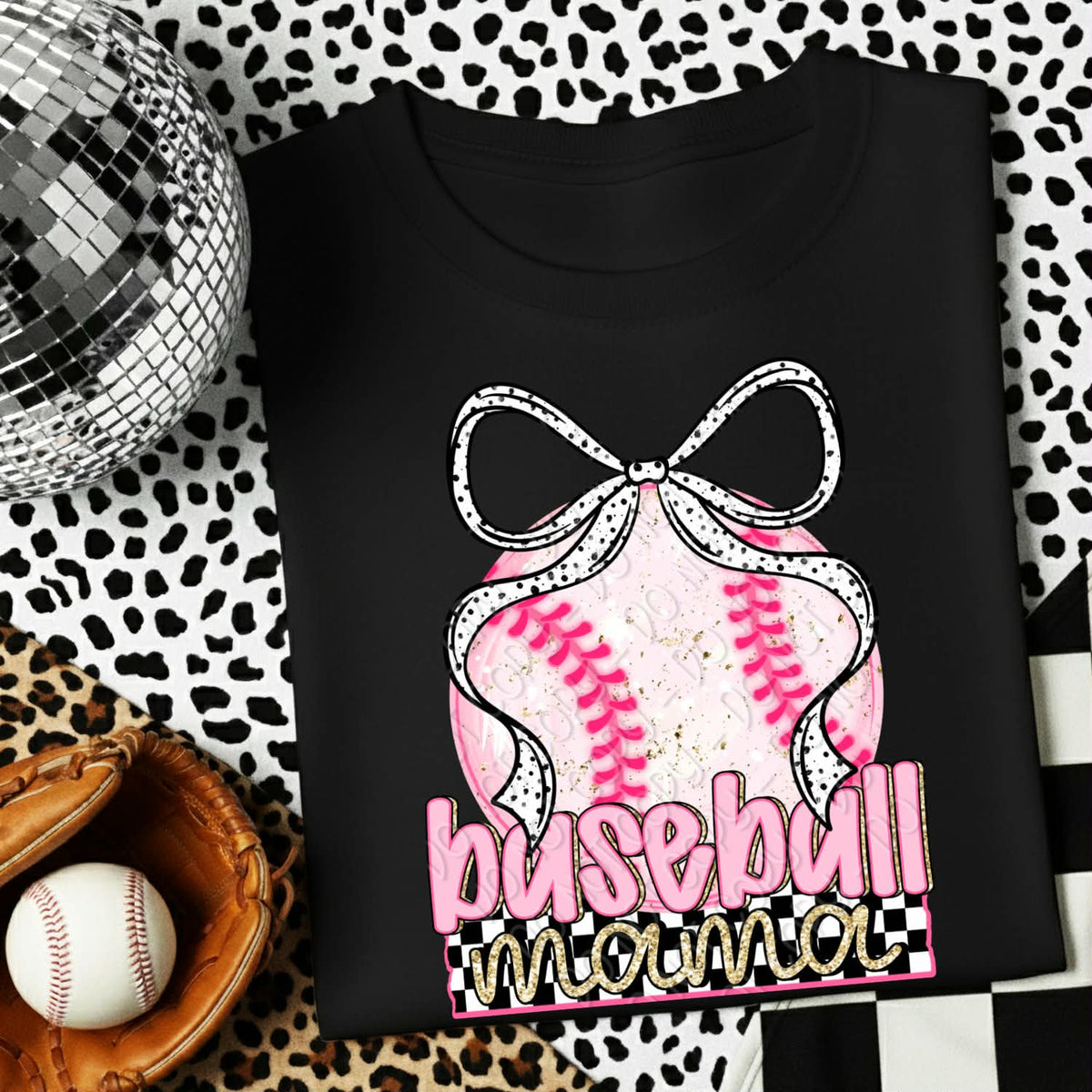 Baseball mama pink with bow (DWS) DTF Transfer
