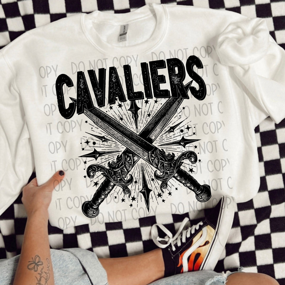 Cavaliers black/white outline DTF transfer