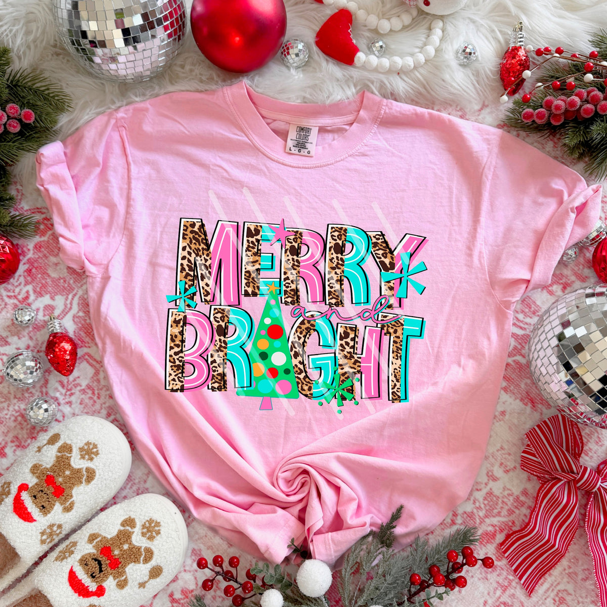Merry and Bright half cheetah letters 113966 DTF Transfer