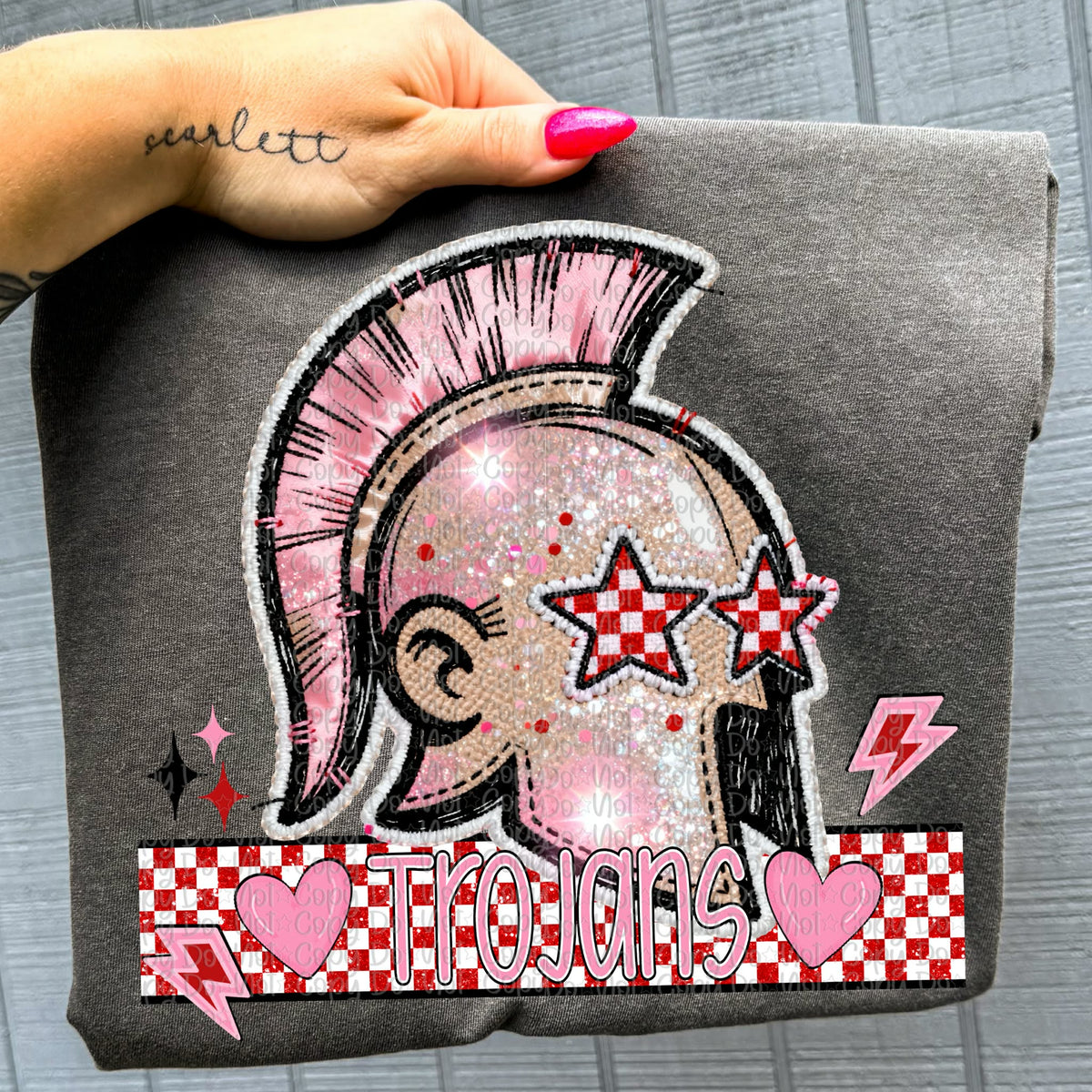 Trojans faux embroidery valentines (virgo) DTF transfer