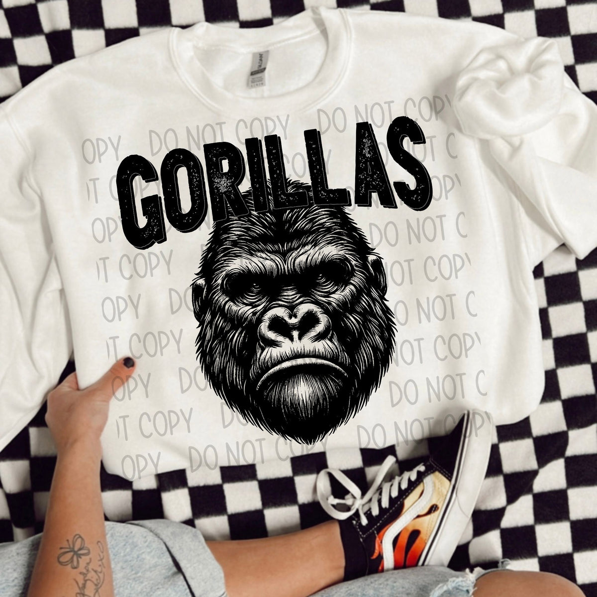 Gorillas black/white outline DTF transfer